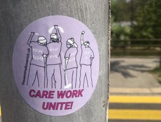 Care Work Unite Sticker an Pfosten
